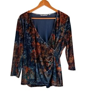 Soft Surroundings Velvet Alyssa Mock Wrap Top multi-color floral print Size XL